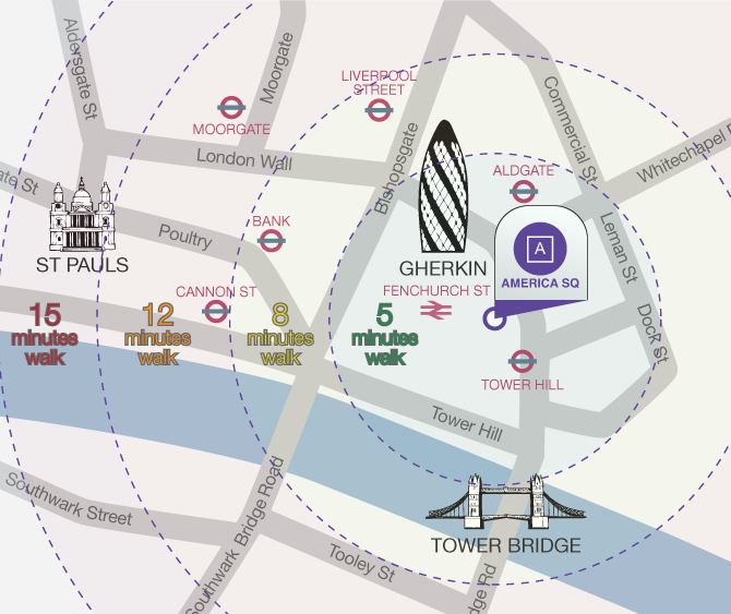 City of London Venues Map | America Square Conference Centre | Cavendish Conference Venues | London Conference Centres