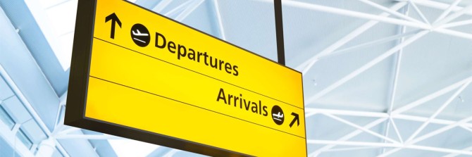 arrivals & depatures signage, London Heathrow, yellow, corporate travellers