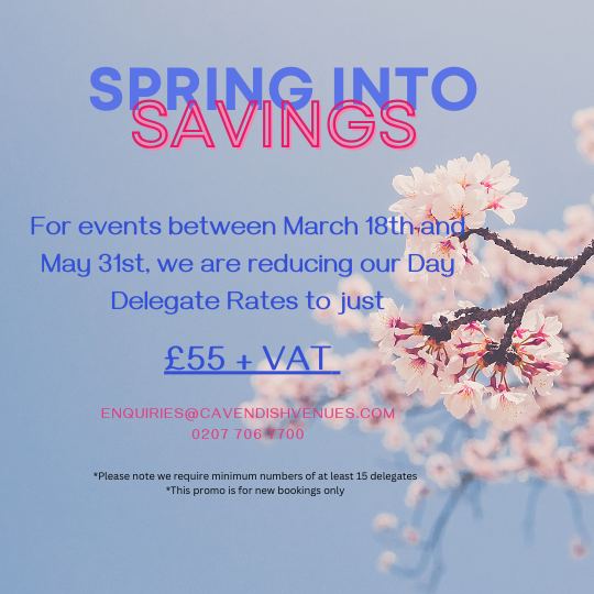 spring into savings, cherry blossom,Cavendish Venues promotional offer