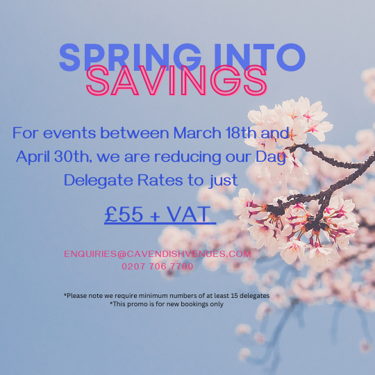 spring into savings, cherry blossom,Cavendish Venues promotional offer
